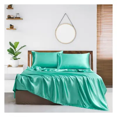 (light green, Queen) Colors Four-piece Set Of Solid Color Luxury Sheets Bed Hat Pillowcase Home 