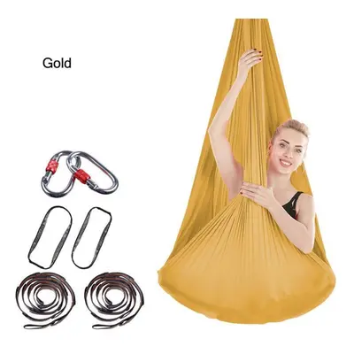 (gold) 4x2.8m Elastic Aerial Yoga Hammock Aerial Silk Yoga Swing Antigravity Yoga Belt Home Body