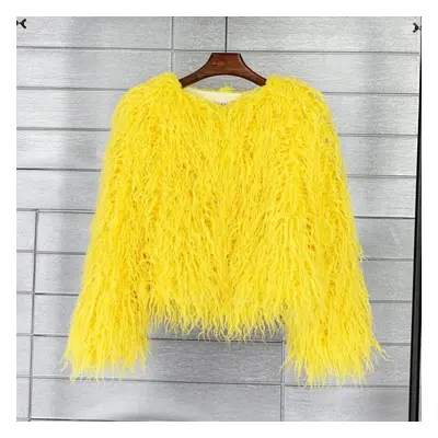 (yellow, XL) Color Women&apos;s Fur Coat Colorful Fluffy Pink Lamb Fur Faux Fur Coat Sheepskin C