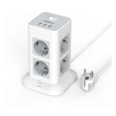 (gray, Outlet USB Ports) Tessan Power Tower Multi Outlets With Usb, 2m Retractable Extension Cab