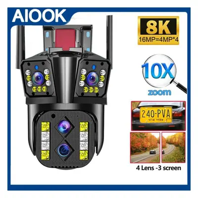 (Camera) Aiook 8k 32mp Four Lens Cctv Camera Wifi Cctv Wireless Outdoor Camera 10x Zoom Automati