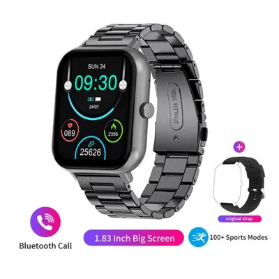 (black, steel belt) Lige Hd Large Screen Smartwatch Bluetooth Call Sports Health Wristband Body 