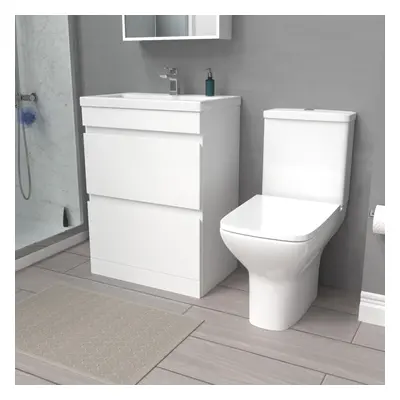 Nes Home 600mm White Drawers Basin Vanity Unit & Close Coupled Toilet