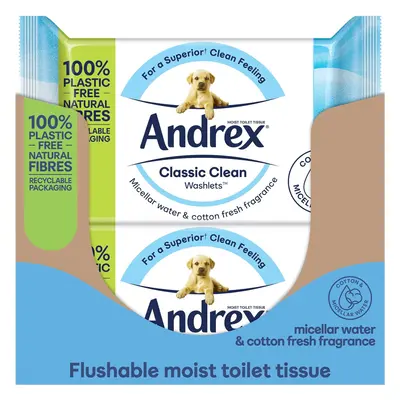 Andrex Classic Clean Washlets Packs Flushable Toilet Tissue Wet Wipes Micellar Water-Biodegradab