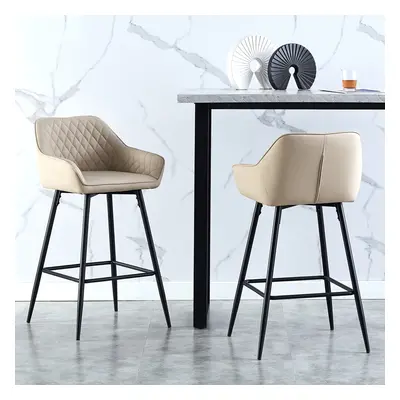 (beige(pu), 2pcs) AINPECCA Bar stools Set of 2 Breakfast Chairs