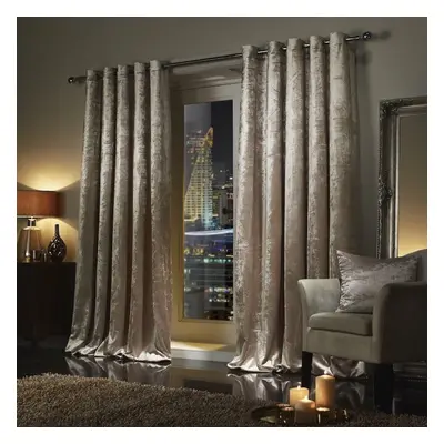 (Beige, 66" x 90" (168cm x 228cm)) Thick Heavy Velvet Curtain PAIR Eyelet Ring Top Fully Lined R