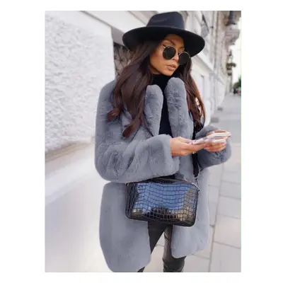 (grey, M) Women&apos;s Coat Winter Thickened Warm Faux Fur Coat Medium-length Lapel Women&apos;s