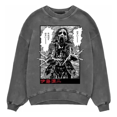 (L, Black) Junji-Ito Unisex Adult Ghoul Acid Wash Sweatshirt