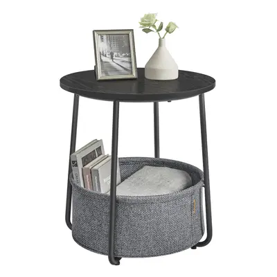 VASAGLE End Table Small Bedside Table with Fabric Basket Modern Nightstand Round Side Table for 