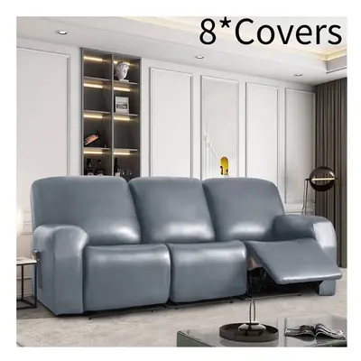 (Grey Seater) Pu Leather Stretch Recliner Sofa Covers Waterproof 3 Seater Armchair Cover