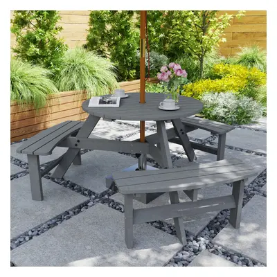 Outsunny Person Fir Wood Table Bench Set Outdoor Garden Patio, Grey