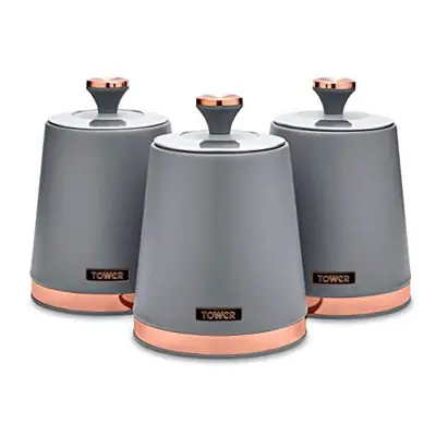 Tower T826131GRY Cavaletto Set of Storage Canisters for Tea/Coffee/Sugar, Steel, Grey and Rose G