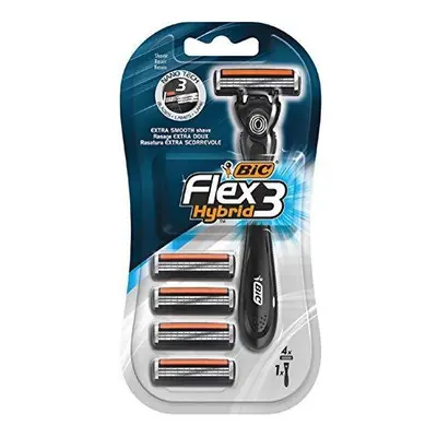 Bic Flex Hybrid Men's Triple-Blade Razors, Pack with Handle + Refills - with Moveable Blades and