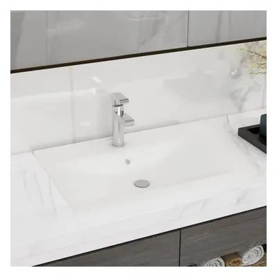 vidaXL Ceramic Basin Rectangular White with Faucet Hole 60x46cm Bathroom Sink