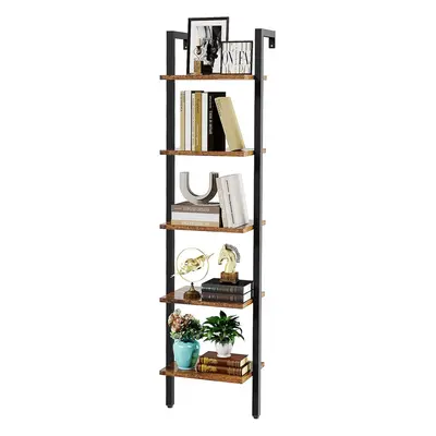 (Rustic Brown) 5-Tier Bookcase Rack, Storage Unit with Metal Frame, Industrial Floating Wall She