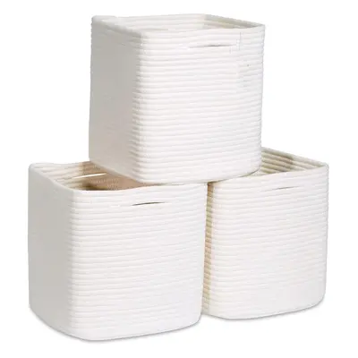 (White) Storage Cubes Inch Cotton Rope Woven Storage Baskets, Pack | Cube Storage Bins | Square 