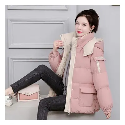 (pink, XL) New Fashion Women Autumn Winter Thicken Warm Parka Female Casual Solid Color Pocket L