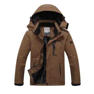 (coffee, L) Men&apos;s Winter Hooded Windbreaker Thickened Warm Coat Cool Mountaineering Sportsw