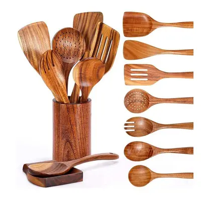 (as the picture, One Size) Pcs Wooden Spoons For Cooking, Wooden Utensils For Cooking With Utens