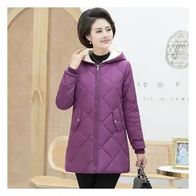 (purple, XXXXL) Parkas Hooded Cotton Coats Women Middle-aged Women Jacket Winter Plus Velvet Thi