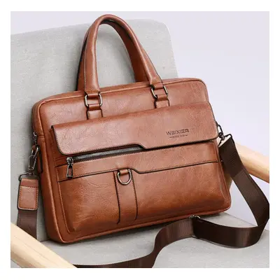 (brown) Weixier Business Shoulder Bag Men Messenger Bag Vintage Pu Leather Crossbody Bag For Mal