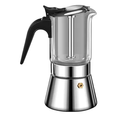 (160ML) Moka Induction Stovetop Espresso Maker With Pressure Valve,crystal Glass-top & Stainless