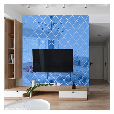 (blue, L(100x100cm 58pcs)) Diamond Mirror Wall Stickers 3D Diy Self-adhesive Stickers Living Roo