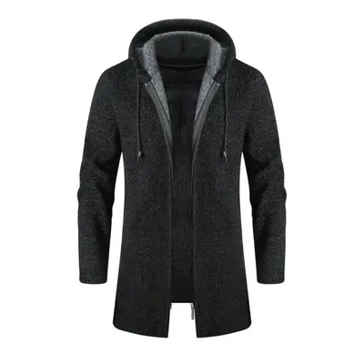 (black, 4XL) Men&apos;s Sweaters Coat Autumn Winter New Warm Zipper Medium Long Velvet Cardigan 