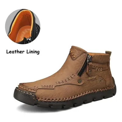 (khaki, 40) Plus Size Men&apos;s Leather Casual Shoes Handmade High-top Shoes Casual Shoes Autum