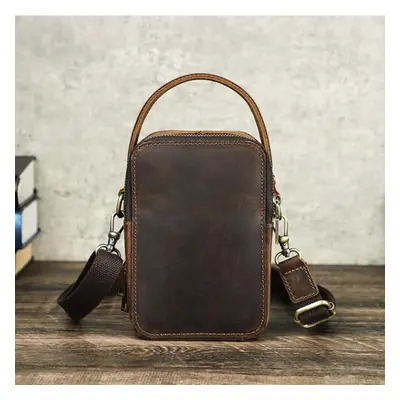 (coffee) Genuine Leather Men Small Shoulder Bag Vintage Crossbody Messenger Bag With Phone And C