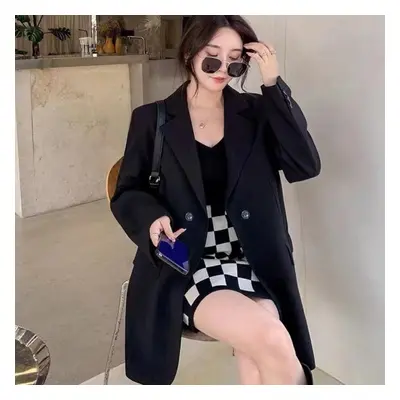 (black, S) Fashionable Korean Style Loose Casual Suit Jacket With Slit For Women Coat