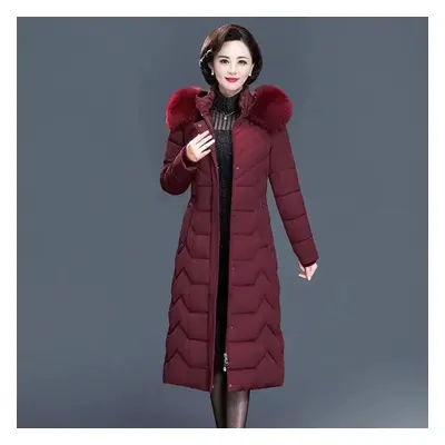 (wine red, 5XL) New Fashion Autumn Winter Coat Women&apos;s Long Over-the-knee Plus Size Thin Pa