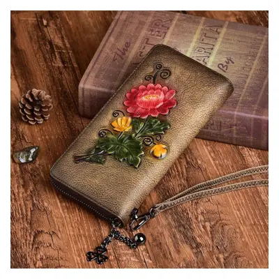 (coffee) Johnature Retro Genuine Leather Hand Luxury Wallet Handmade Embossing Phone Purse Walle