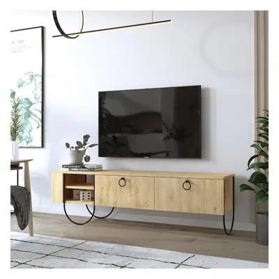 FWStyle Scratch Resistant Large Door TV Unit Open Shelf Natural Oak