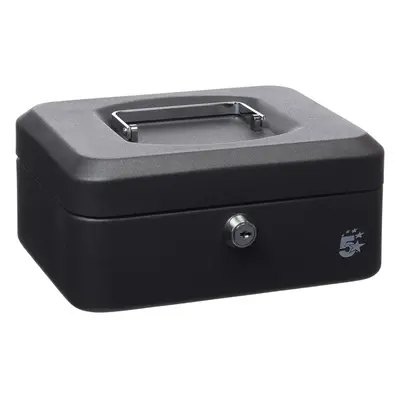 5 Star Facilities Cash Box with 5-compartment Tray Steel Spring Lock Inch, Black