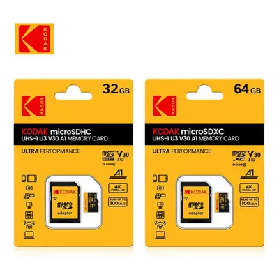 (U3 256GB) KODAK ULTRA PERFORMANCE U3 V30 A1 microSDXC UHS-I Flash Memory Card with Adapter Clas