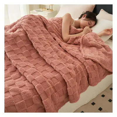 (dark pink, 180*200cm) Single Piece Coral Pile Blanket Comforter Nap Sofa Blanket Cover Blanket