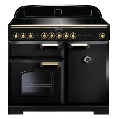 Rangemaster CDL100EIBL/B Classic Deluxe Gloss Black with Brass Trim 100cm Induction Range Cooker