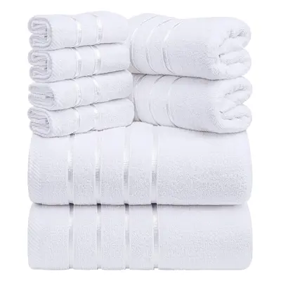 (White) 8-Piece Luxury Towel Set, Bath Towels, Hand Towels, and Wash Cloths