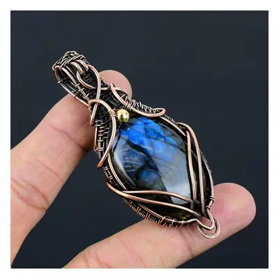 (blue, 2.99 Inches) Labradorite Gemstone Copper Wire Wrap Handmade Pendant Jewelry Gift For Love