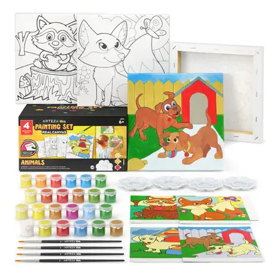 ARTEZA Kids Animals Painting Kit Canvases x Inches Acrylic Paints Paint Brushes Palettes Kids Ac