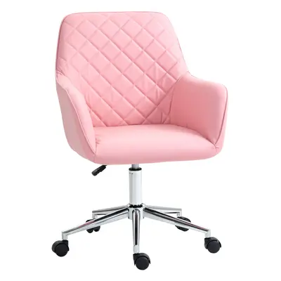 Vinsetto Home Office Chair Leather-Feel Fabric Swivel Chair with Armrests Pink