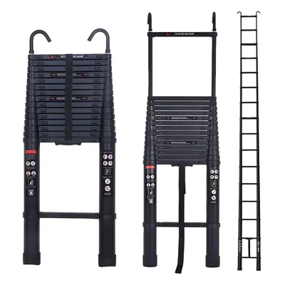 (6.2M Collapsible Ladder) 5M/6.2M Telescopic Ladder Aluminum with Detachable Hooks Attic Ladder 