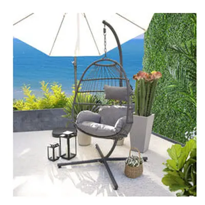 Azura Hanging Egg Chair - Swing Pod Egg Chair - Large with deep Grey Cushions