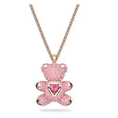 (1) Fashion Hot Selling TEDDY Pink Bear Pendant Heart shaped Red Crystal Rose Gold Swarovski Nec