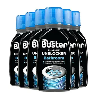 Buster Bathroom Plughole Unblocker, 300ml, Pack of 6, Unblock Hair & Sludge from Showers, Baths 