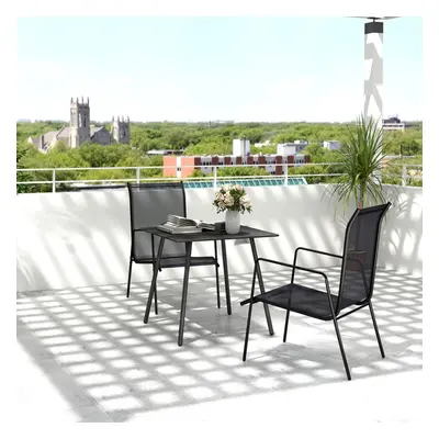 Outsunny Garden Table for Person with Slat Top, Steel Frame, Black