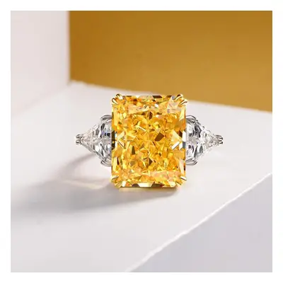 (yellow, 5) Tancise Jewelry Sterling Silver Ring Hand Inlaid 7a Zircon Ice Cut * Rectangular Wom