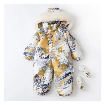 (yellow, 90(18-24M)) Baby Autumn Winter Ski Suit Thicken Baby Jumpsuit Warm Children Clothing Se