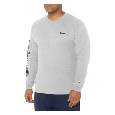 Champion Men's Classic Long Sleeve Tee Oxford Gray Small Script Larg